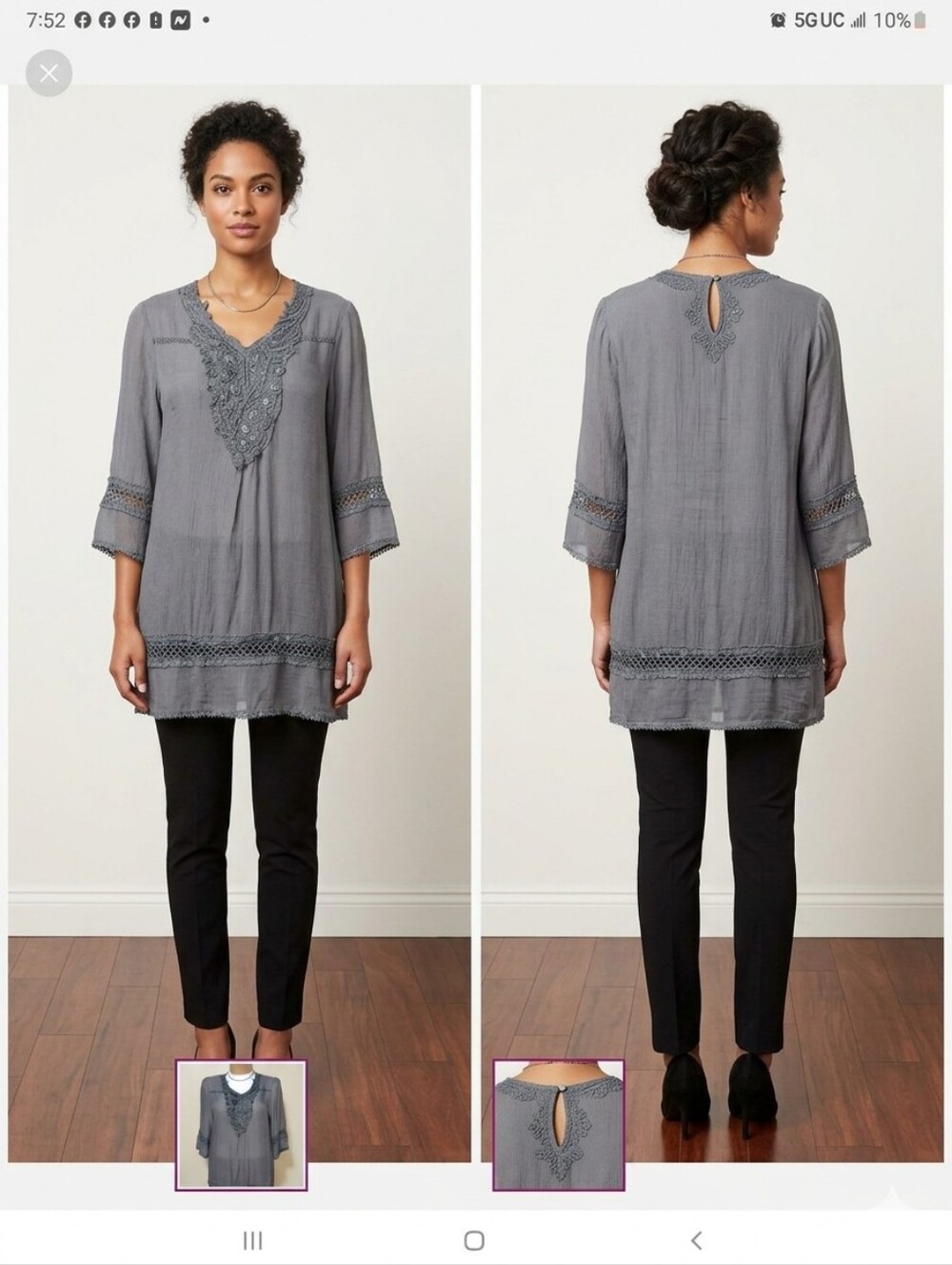 MAD style women top size medium in a beautiful gray with lots of lace bl…